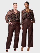 Joan Leather straight leg pants in oxblood, featuring an elasticated waist for a comfortable fit.