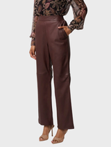 Elegant oxblood straight leg pants with an elasticated waist, perfect for versatile styling by Joan Leather.