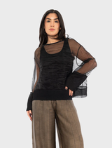Black Pacos top displayed, focusing on its stylish design and high-quality fabric.