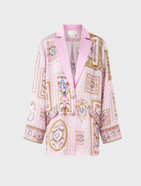 Relaxed Suit Jacket - Palapast, featuring a pink blazer with an intricate pattern.
