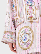 Pink blazer with a decorative design, identified as Relaxed Suit Jacket - Palapast.
