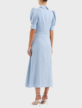 Effie Midi Dress, pale blue color, designed with a chic silhouette ideal for both day and evening wear.