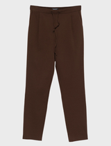 Brown high-waisted wool pants displayed on a white background, showcasing a tailored and elegant design.