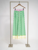 Herzens 6079 Pant in Limonade Red Green Multi features a vibrant red and green multi-color design, showcasing bold European fashion.