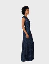 Navy one-shoulder gown with a sleek design, ideal for evening events and special occasions, showcasing elegance and style.