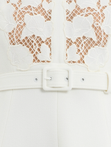 Stylish white dress with lace detailing at the collar, called the Parrish Short Sleeve Midi Dress in Ivory.