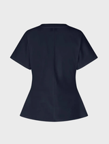 A navy blue Patayamd T-shirt hanging, featuring a simple and stylish design suitable for everyday wear.
