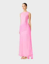 Pink Amelina Sash Gown with a refined silhouette and a decorative sash, perfect for formal occasions.