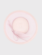 Stylish pink fascinator with elegant bow detailing, sheer brim, and a comfortable headband for secure wear.
