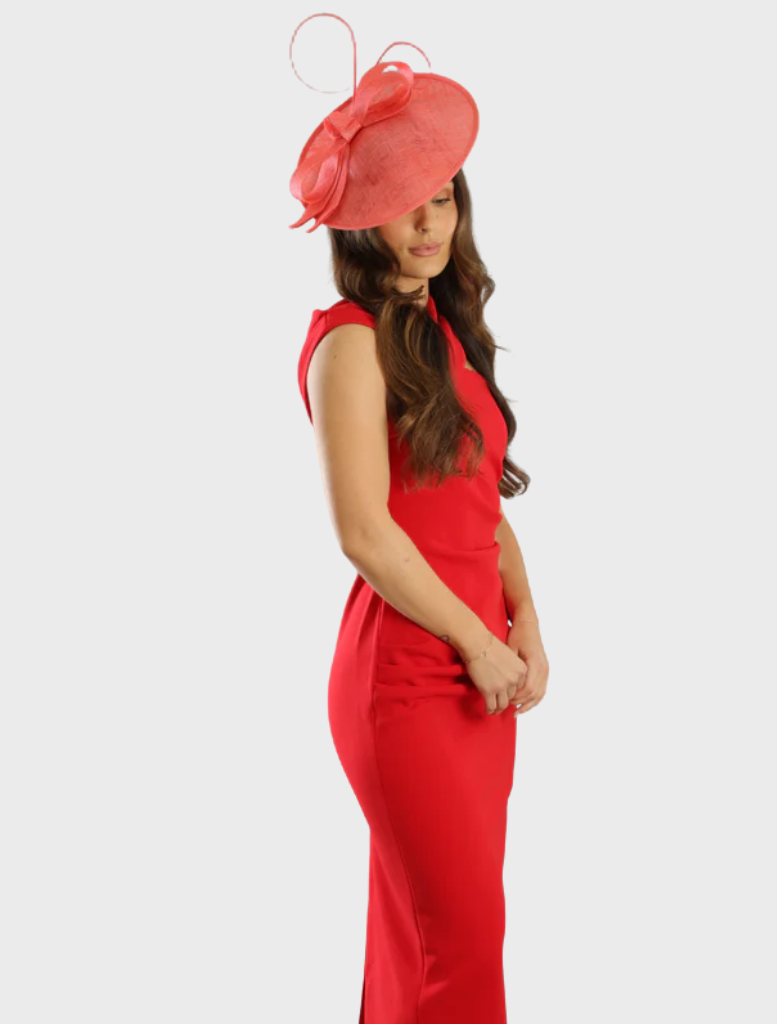 Elegant pink Haisley fascinator adorned with floral details, ideal for enhancing formal attire at events.