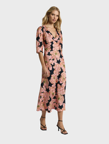 The Kimberly Midi dress in pink features a contemporary design, suitable for both day and evening wear, exuding sophistication.