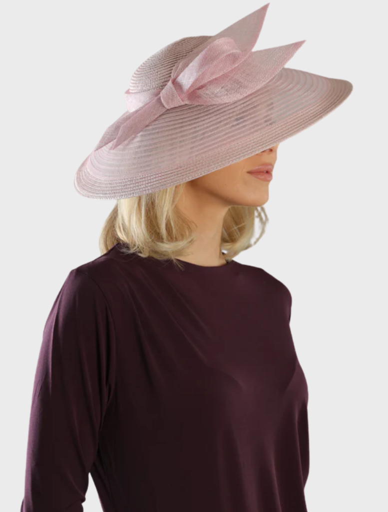 Elegant pink Josephine fascinator featuring intricate details, ideal for enhancing formal attire.