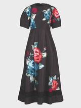 Black floral dress featuring a weasel design, perfect for casual or semi-formal occasions.