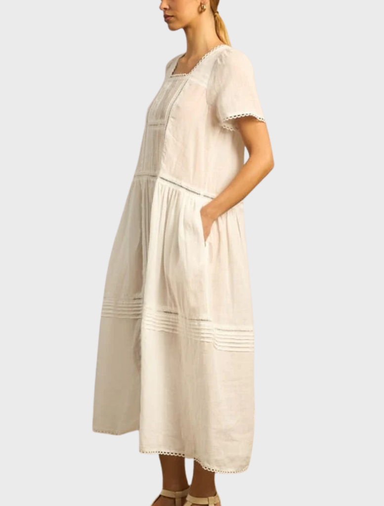 Flowing Skyscape Dress in Porcelain, designed for versatility and elegance in any wardrobe.