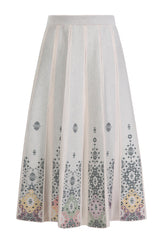 Jacquard Midi Skirt, Ornament Pattern - Off White