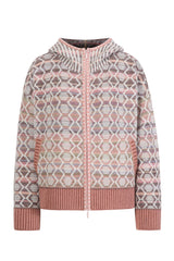 Zip Jacket with Hoodie, Geometric Pattern - Peach