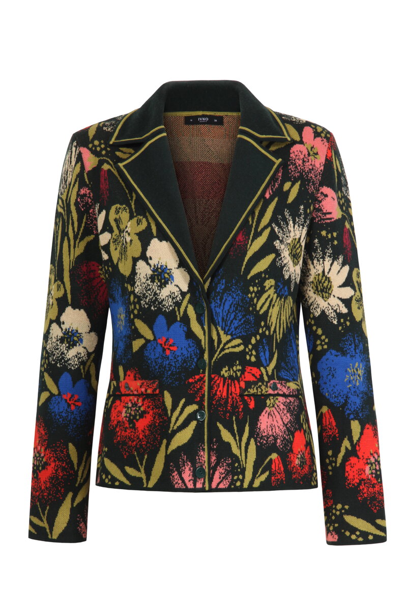 Jacquard Jacket, Floral Pattern - Green