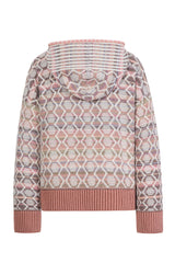 Zip Jacket with Hoodie, Geometric Pattern - Peach