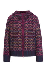 Zip Jacket with Hoodie, Geometric Pattern - Plum