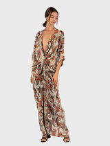 Long Portishead robe featuring a bold Rage print design, ideal for stylish loungewear or casual outings.