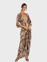 Portishead maxi robe adorned with an eye-catching Rage print, perfect for comfortable and fashionable wear.