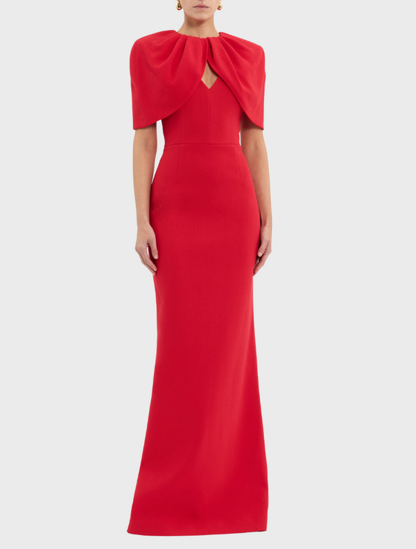 A vibrant red dress crafted from stretchy material, designed to fit snugly and comfortably.