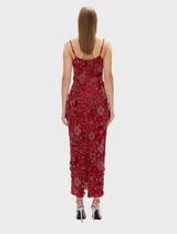 Graceful red Francesca gown with a timeless style and exquisite craftsmanship, designed for upscale events.