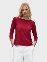 Relaxed boat neck top in a rich berry color, featuring a comfortable fit and casual style for everyday wear.