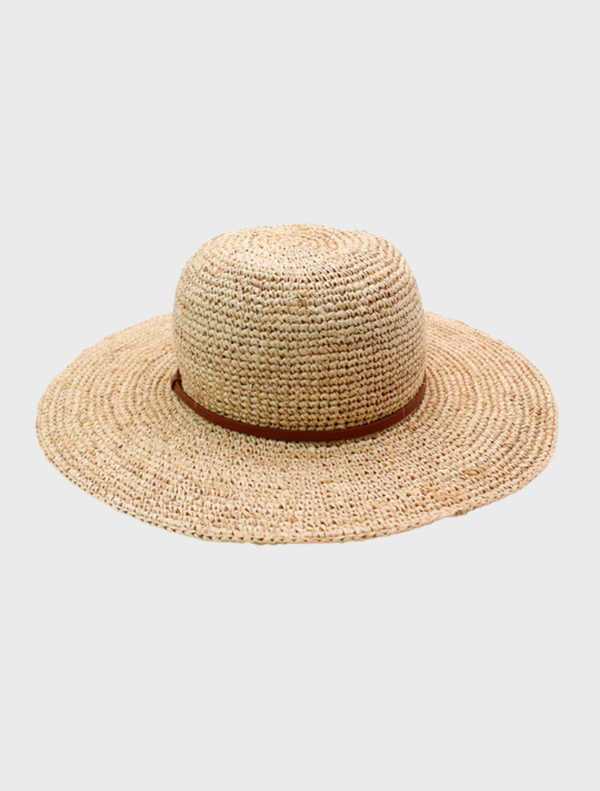 Brown Rosalie floppy hat with a wide brim, perfect for sun protection and stylish outdoor wear.
