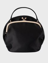 Black Rosita Rosette Frame Bag featuring a sophisticated rosette design, showcased on a minimalistic background for clarity.