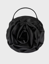 Black Rosita Rosette Frame Bag displayed on a white background, showcasing its elegant design and frame closure.