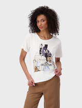 A cream round neck T-shirt featuring the word "collection" printed on the front.