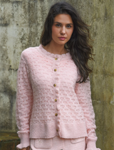 Pink Ruffle Up Cardigan featuring layered ruffles along the front and sleeves, perfect for a stylish, cozy look.