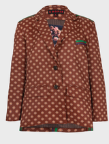 Stylish russet multi jacket with relaxed tailoring, contrast stripes, and flap pockets, perfect for a complete statement suit.

