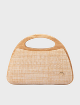 A bamboo bag crafted from natural woven fabric, showcasing its eco-friendly design and texture.