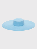 Classic blue boater hat featuring a large 18cm brim and structured crown, perfect for Ladies Day and weddings.
