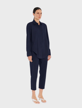 Saville shirt in French Navy made from Microprene, designed for comfort and style in a modern silhouette.