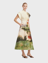 Elegant midi dress by Aubrey, adorned with a serene print, perfect for various occasions and stylish ensembles.