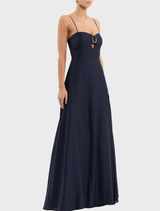 Navy Serenity Maxi Dress showcasing a graceful, floor-length style suitable for various occasions.