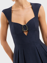 Stylish navy Serenity Midi Dress with a graceful midi length, perfect for both day and evening wear.