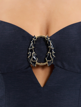 Stylish navy Serenity Midi Dress with a graceful midi length, perfect for both day and evening wear.