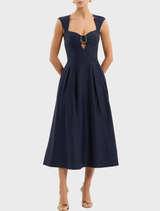 Elegant navy Serenity Midi Dress with a flattering silhouette, ideal for formal events or casual outings.