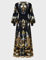 Dress with a shaped waistband and gathered sleeves, reflecting Ottoman elegance in a modern silhouette.