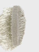 Close-up of a silver Drip Birch Bag, emphasizing its elegant finish and fashionable appeal.