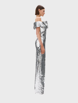 Chic silver Tamzin gown showcasing a refined style, perfect for upscale events and formal celebrations.