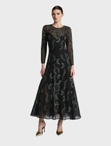Emerald and black A-line dress, designed with a stylish silhouette, ideal for both casual and formal wear.