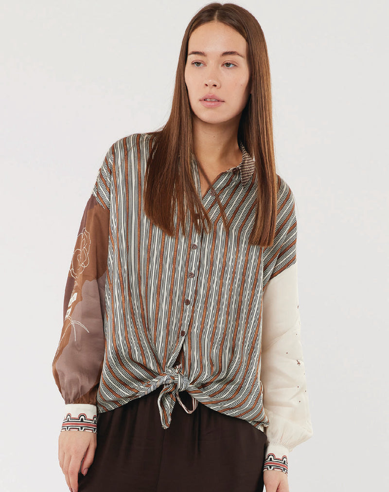 Sofia Tie Front  Blouse - Chocolate