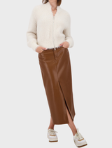 Almond plush cardigan jacket with a soft, cozy feel, designed for comfort and versatility in any casual outfit.