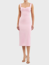 A stylish pink dress with a v-neck and delicate straps, perfect for a variety of occasions.