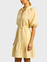 A lemon-yellow solar dress with a refreshing lemonade motif, ideal for warm weather and outdoor events.